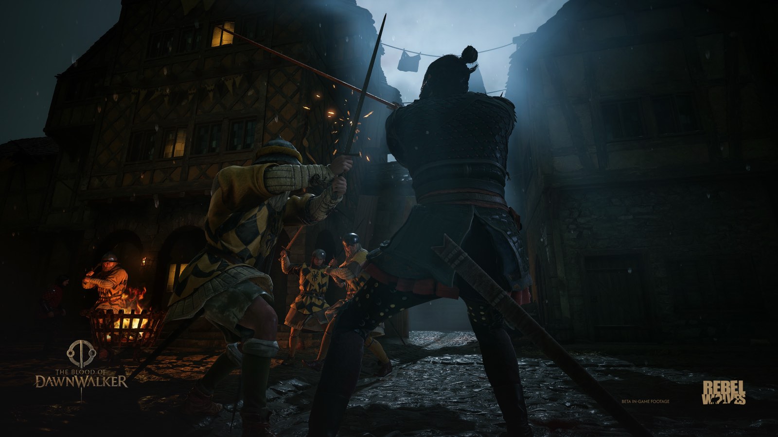 A night street battle against armoured soldiers, from official footage